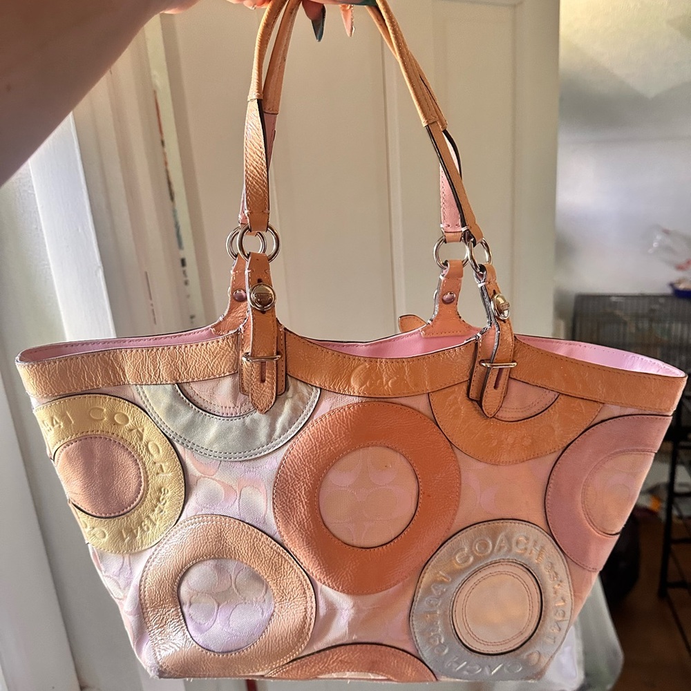 Coach Pink and Cream Tote Bag with Gold Accents